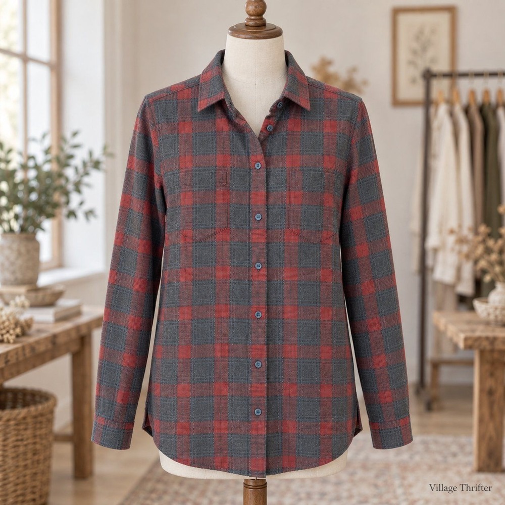 Carbon2Cobalt Button Front Shirt Mens S Red Grey Plaid Cotton Lumberjack Fall